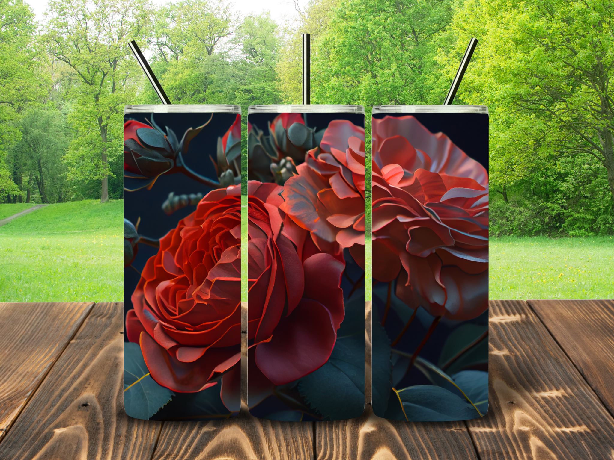 Elegant Red Rose Floral Tumbler