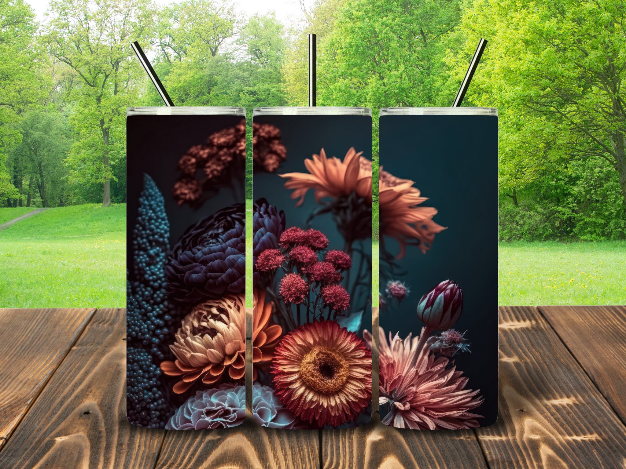 Dark Floral Tumbler
